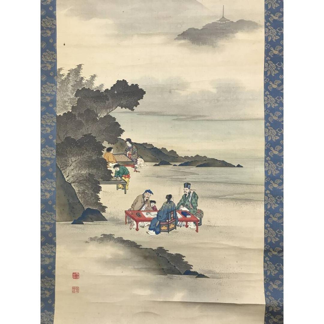 真作/原在謙/人物図/山水図/掛軸☆宝船☆AK-229