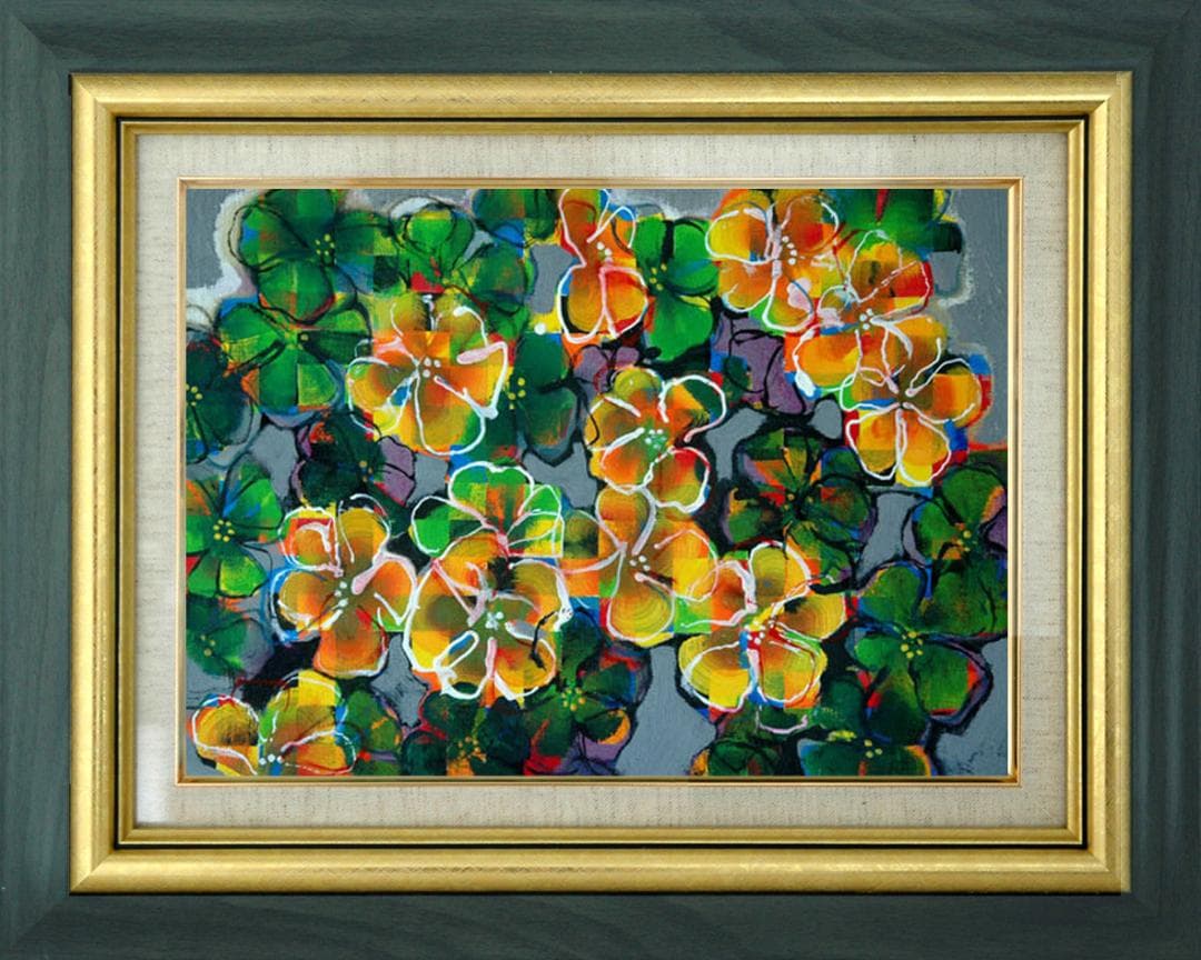 油絵 菅家令子 絵 絵画 インテリア 額付(黒) F4-091616 花