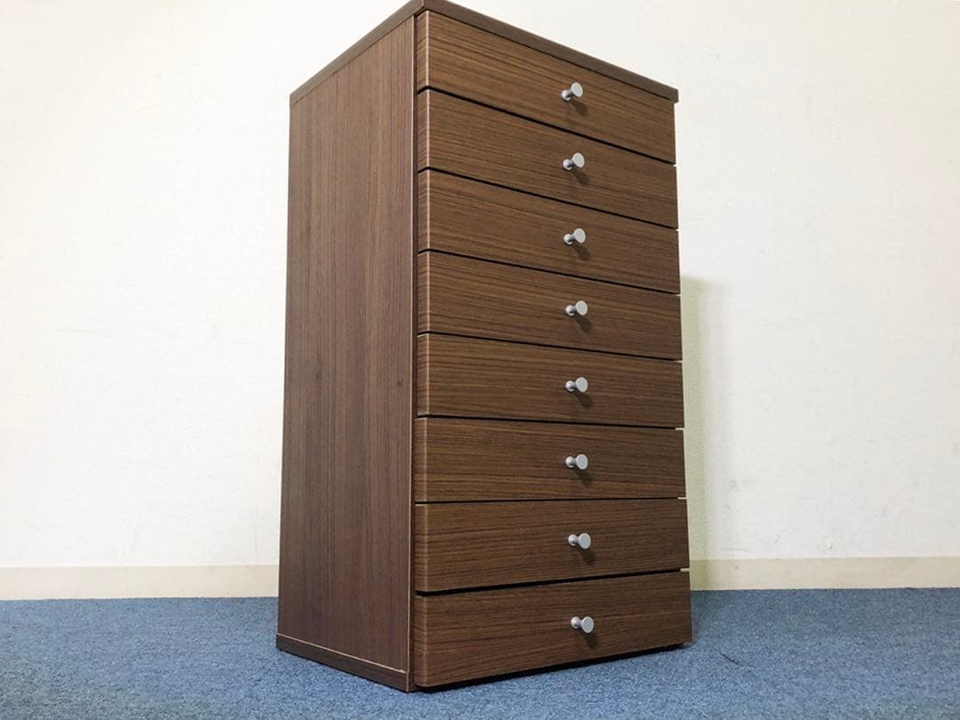 モダン風スリムチェスト 引出し8段 木目調ブラウン美品 収納家具 多目的チェスト