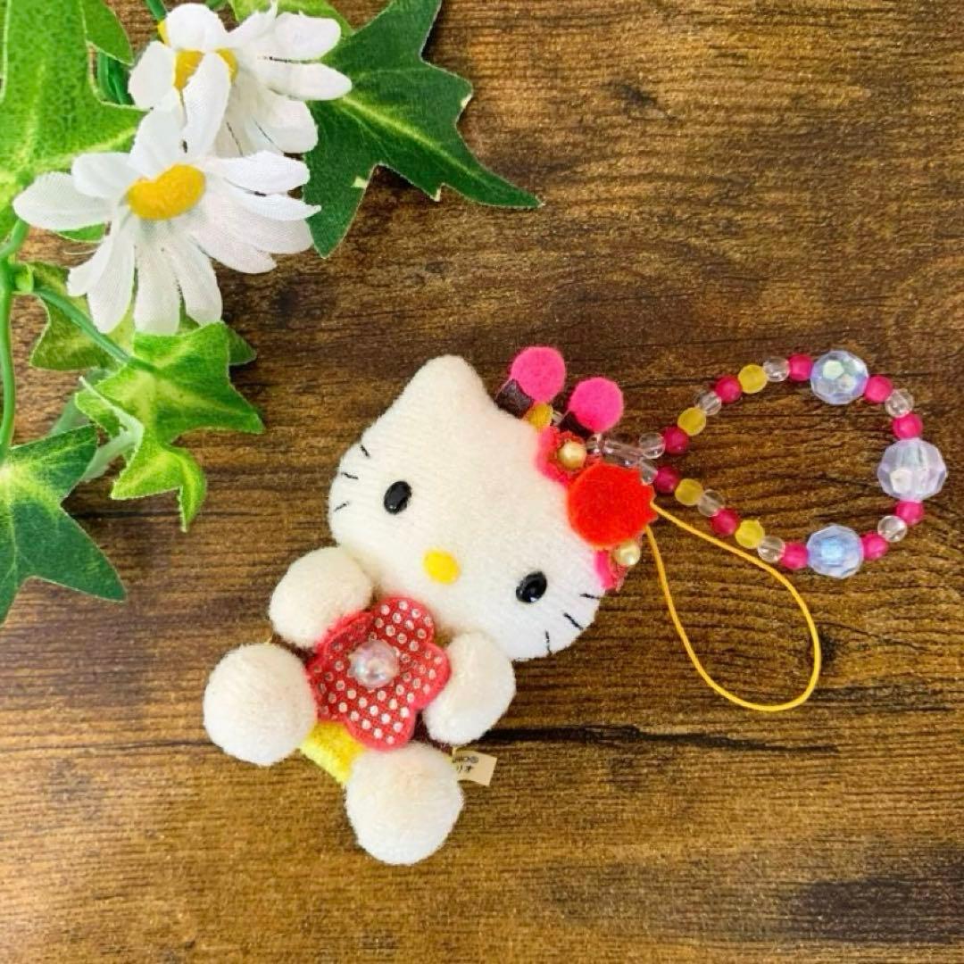 激レア　ハローキティ ミツバチ マスコットビーズ付き　キーホルダー ストラップ