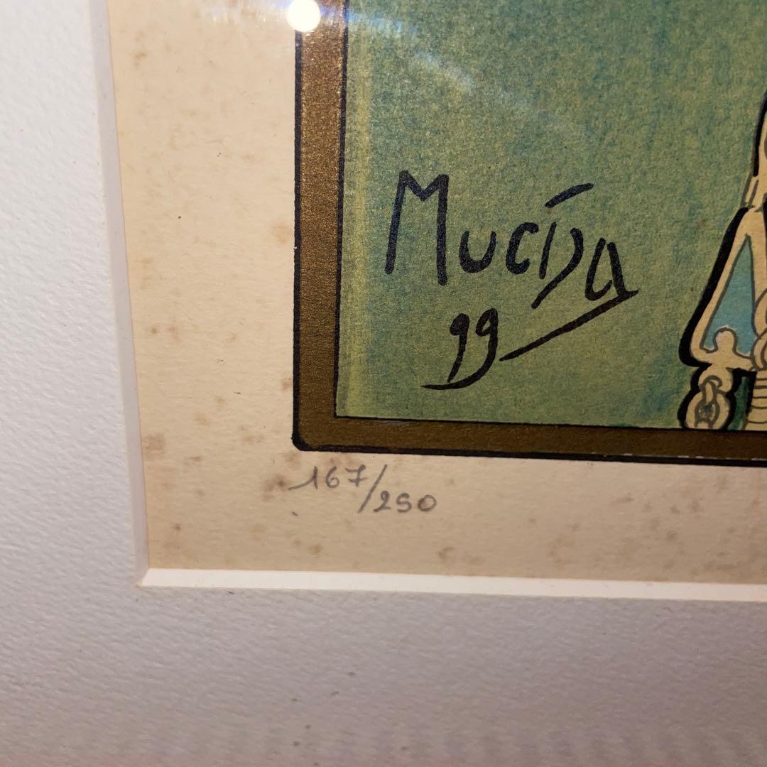 アルフォンス・ミュシャ　羽根ペン　リトグラフ　絵画　額縁　大型　美術品
