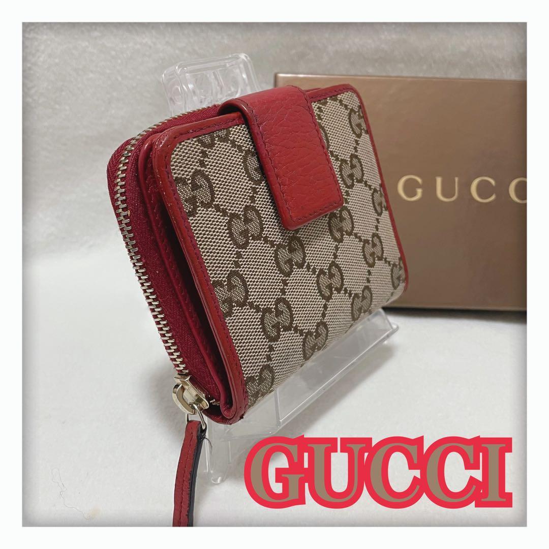 最終値下げ‼️ GUCCI グッチ キャンバス 二つ折り財布 ベージュ レッド
