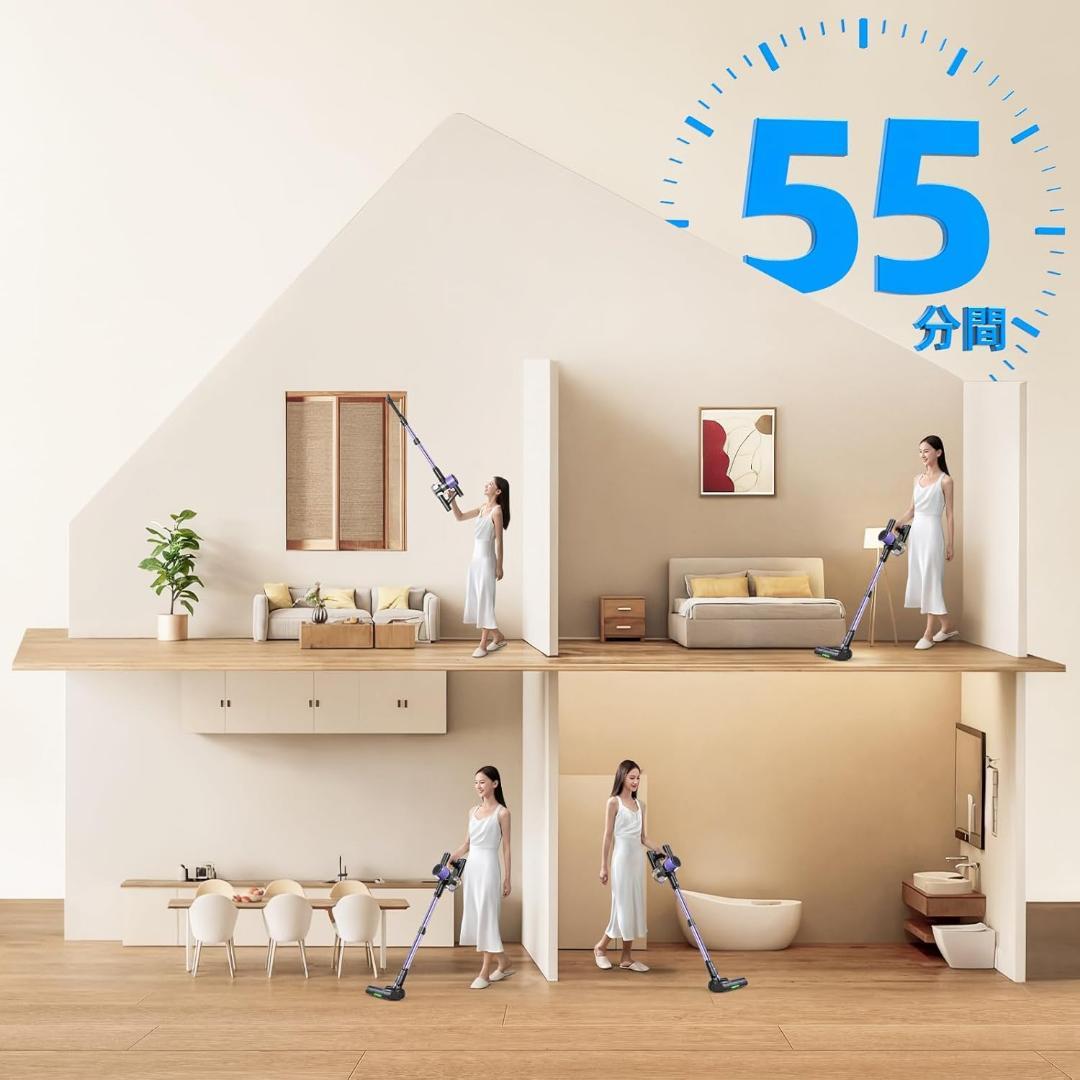 掃除機❣️コードレス 70Kpa 超強力 自立式＆グリーンライト 着脱バッテリー