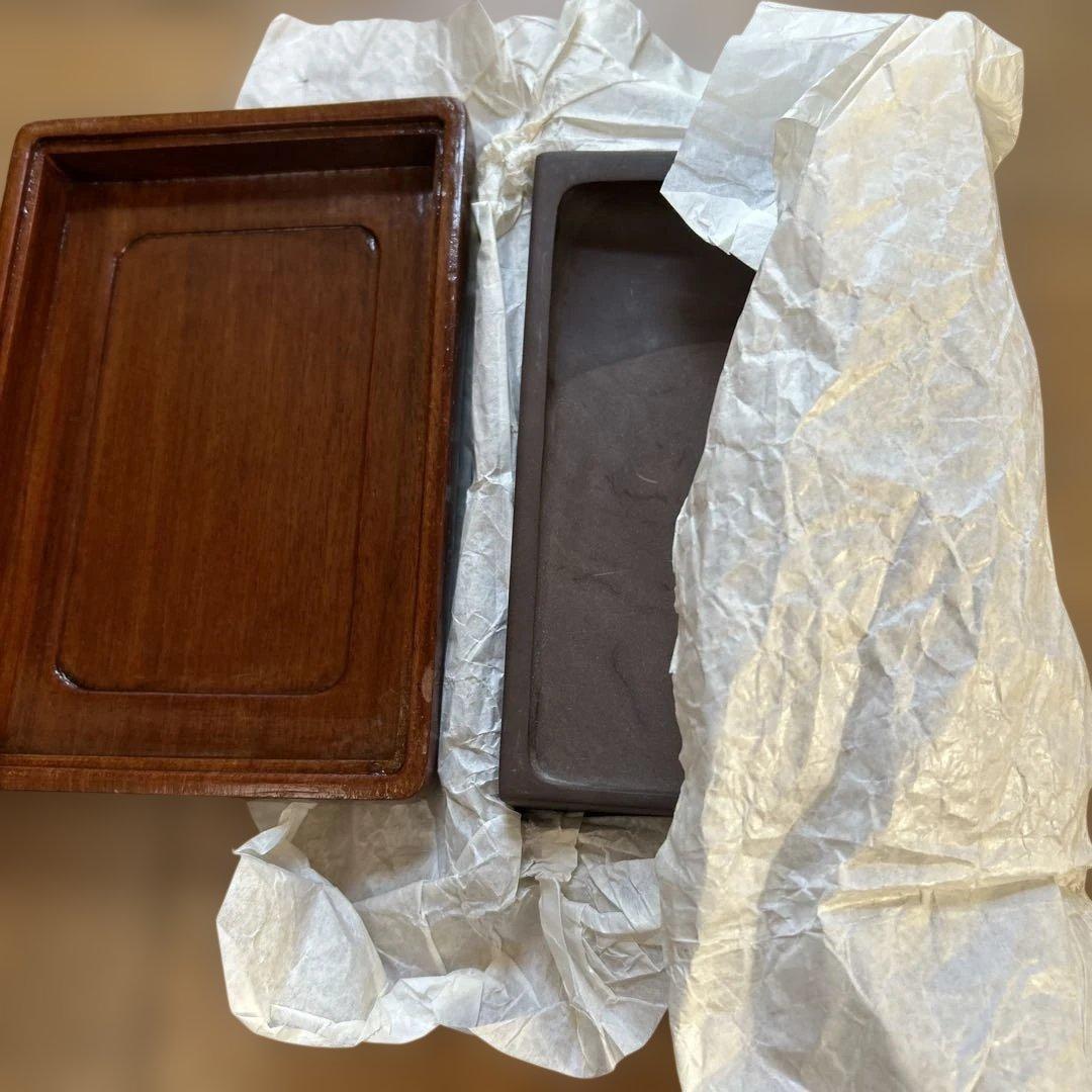 中国骨董大きめ端州石 【中国端渓麻子坑細工彫刻双鳳菊花図貴重紫端古硯】新品未使用