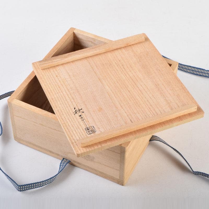 茶道具　山中漆器　挽物師　平田秋平作　欅変り筋　菓子鉢　共布共箱　V　9020