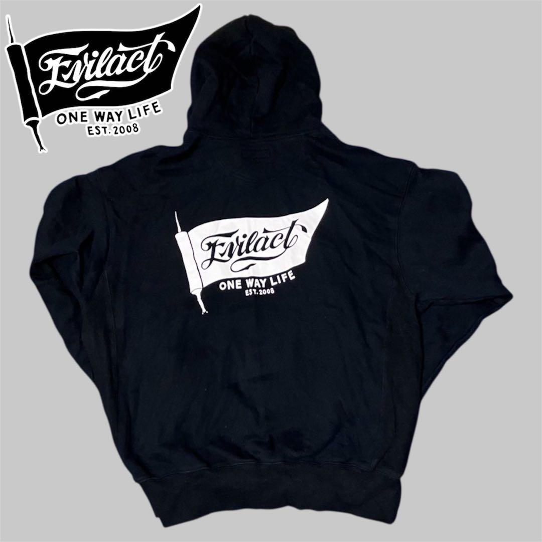 EVILACT ヘビーオンス 刺繍&プリントパーカー 黒 Lサイズ