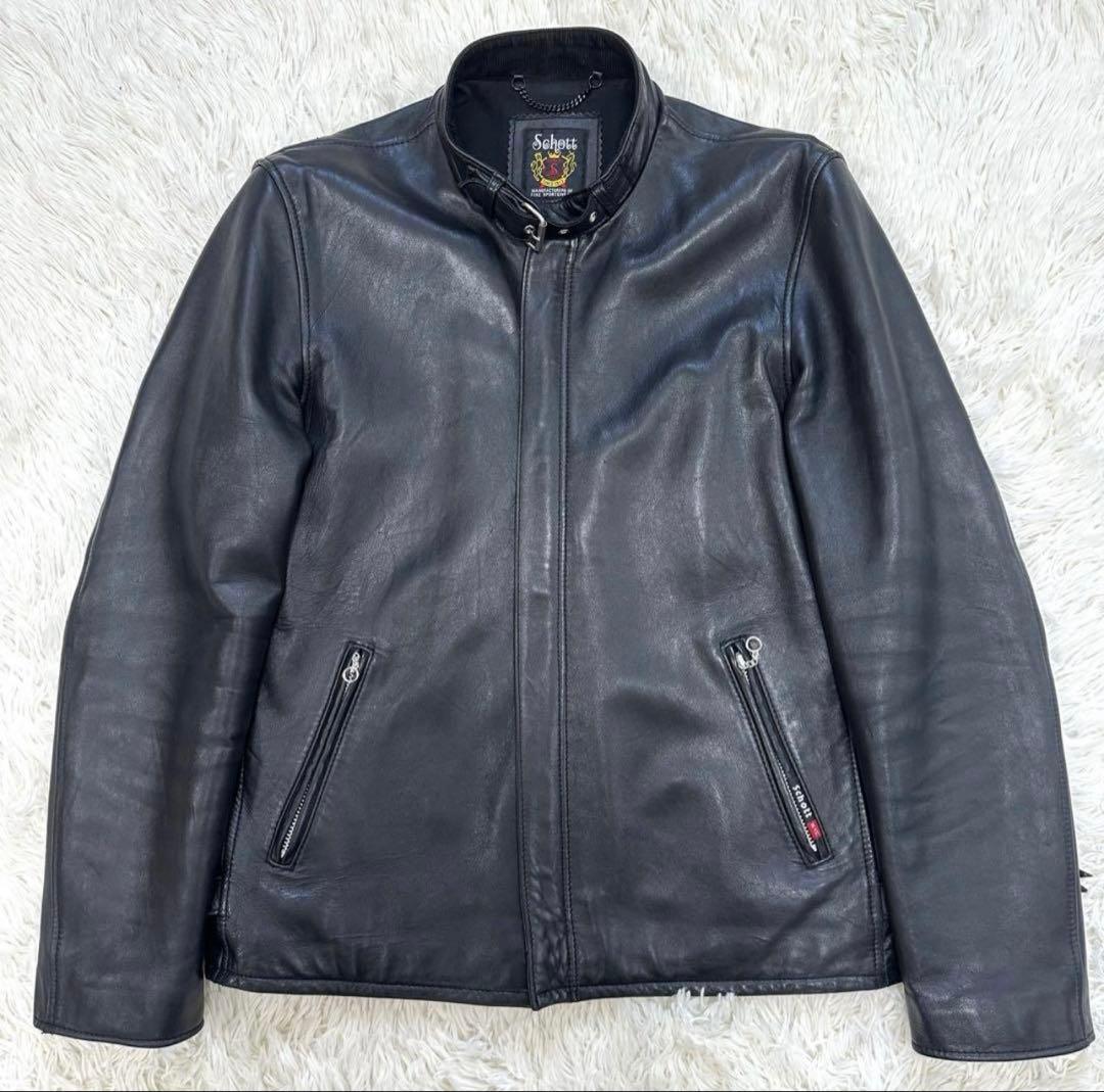 極美品✨Schott　ショット　ライダースジャケット　レザー　L　羊革　シングル