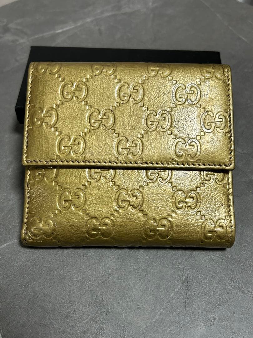 GUCCI グッチ シマ レザー　二つ折り財布 ゴールド