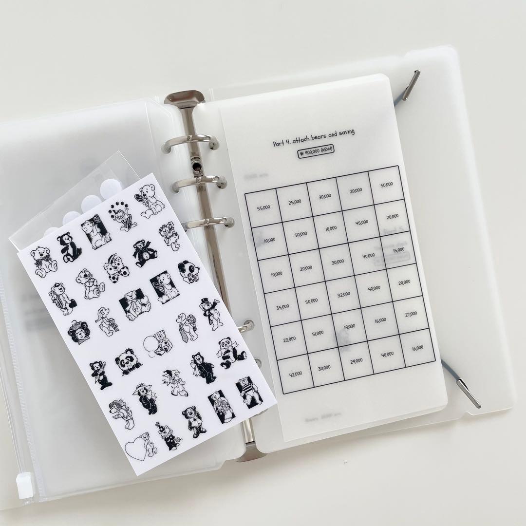 早い者勝ち　韓国　貯金　貯蓄　バインダー　カバー　リフィル　A6 くま　ベア