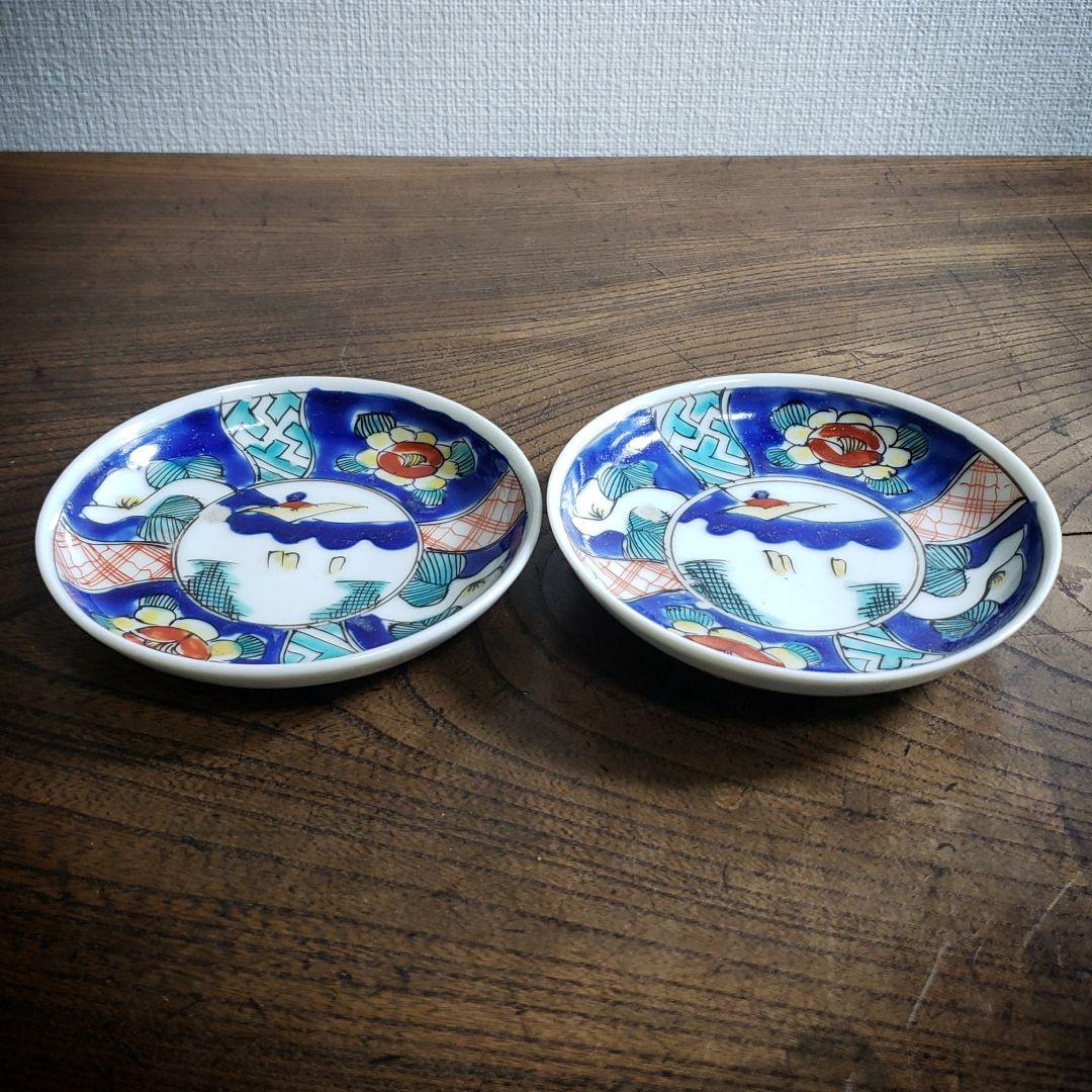 小皿　取り皿　2枚　色絵付　明治　大正　古伊万里　牡丹　風景画