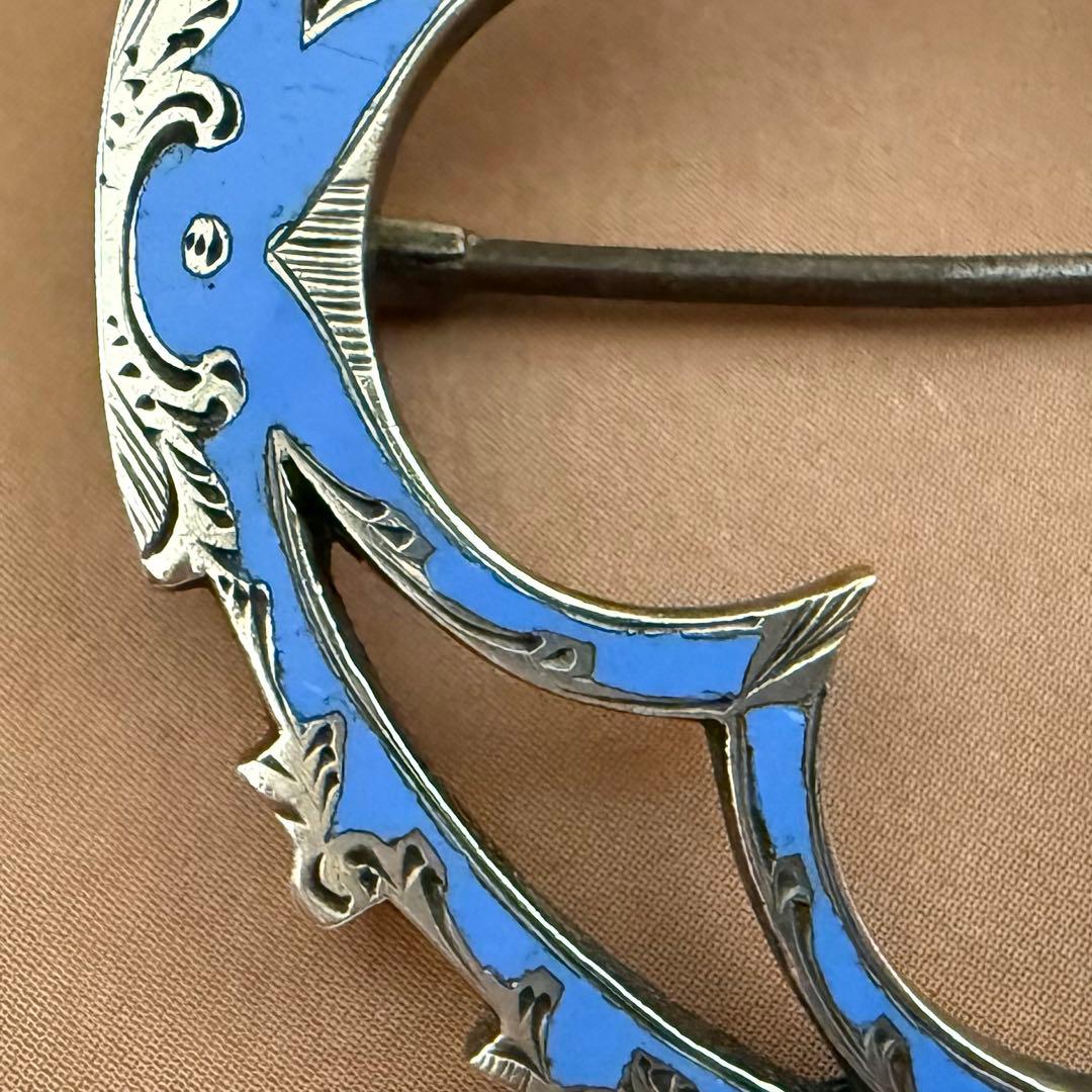アンティークスコティッシュブローチブルーのエナメルエマイユ七宝　美しい図案