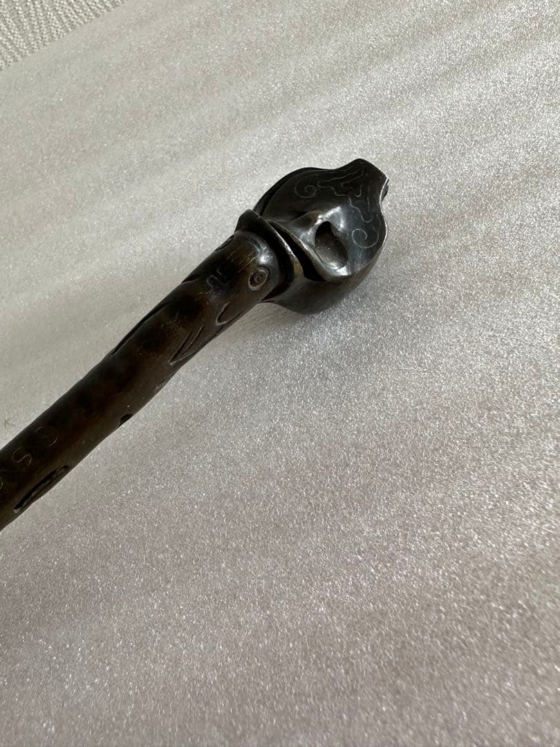 龍文堂造　銅矢立　銀象嵌