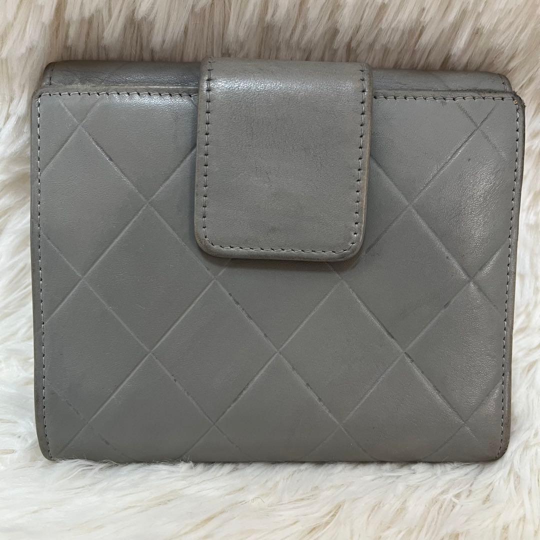 希少 CHANEL チョコバー グレー 二つ折り財布 キルティング