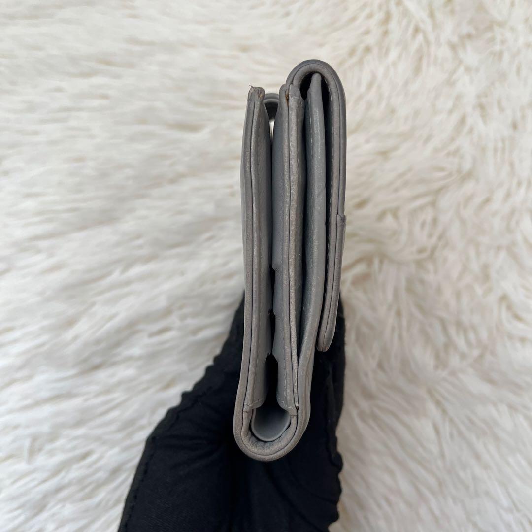 希少 CHANEL チョコバー グレー 二つ折り財布 キルティング