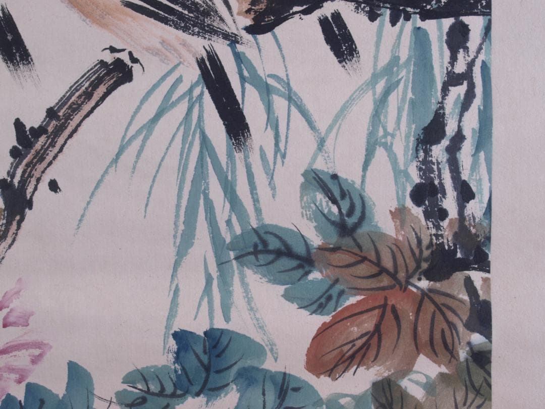 蔵整理品　中国清時代掛け軸　肉筆水彩絵　骨董品　I1578A13-1