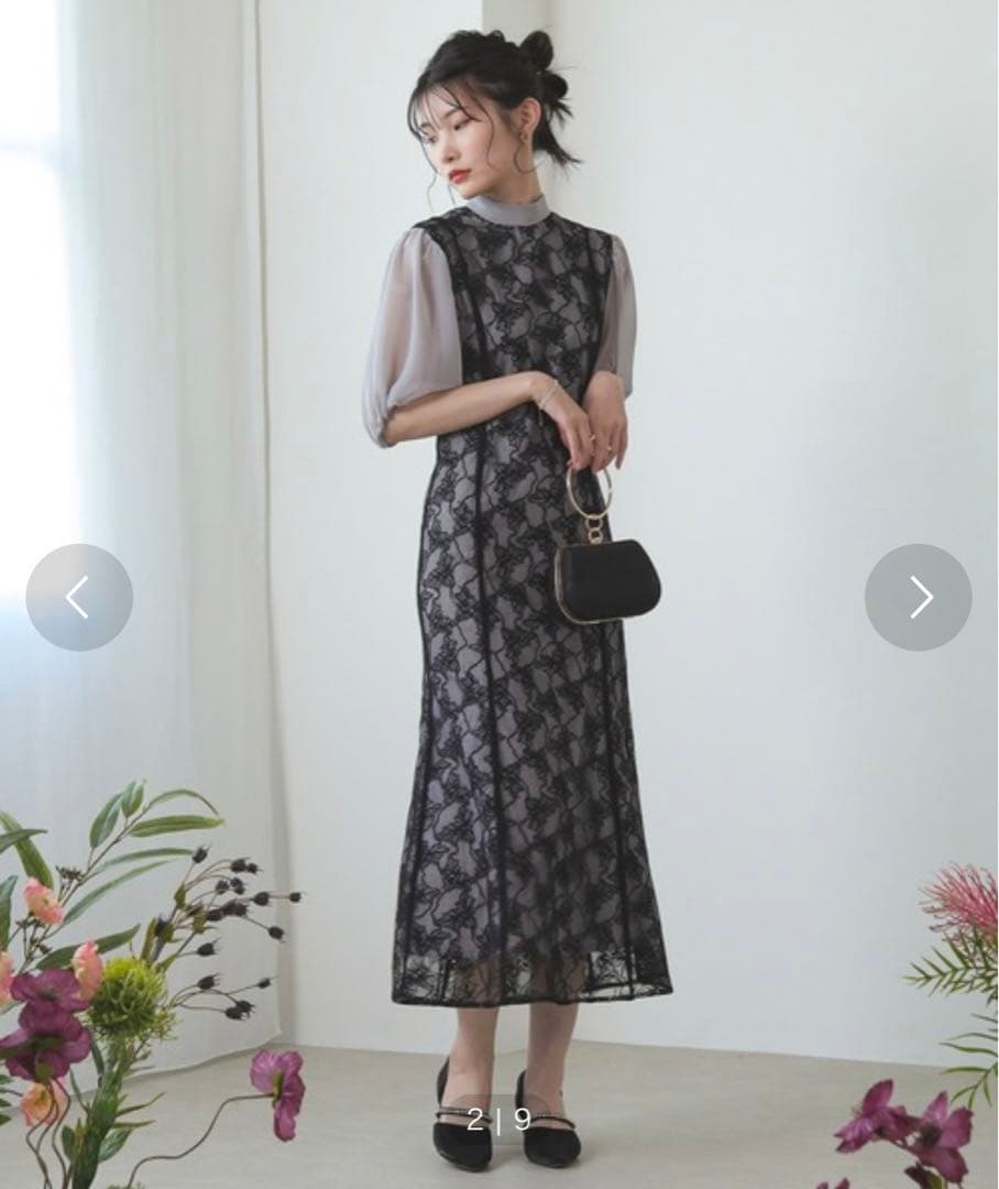 【kana】パフスリーブ レース マーメイドライン パーティー ドレス