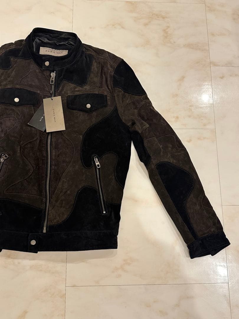 ZARA MAN シングルライダースジャケット ダークブラウン/ブラック M