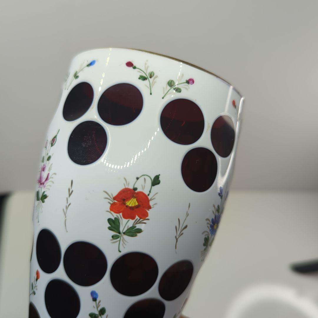 【 アンティーク 】 ボヘミアガラス／花瓶／フラワーベース／琺瑯／ホーロー