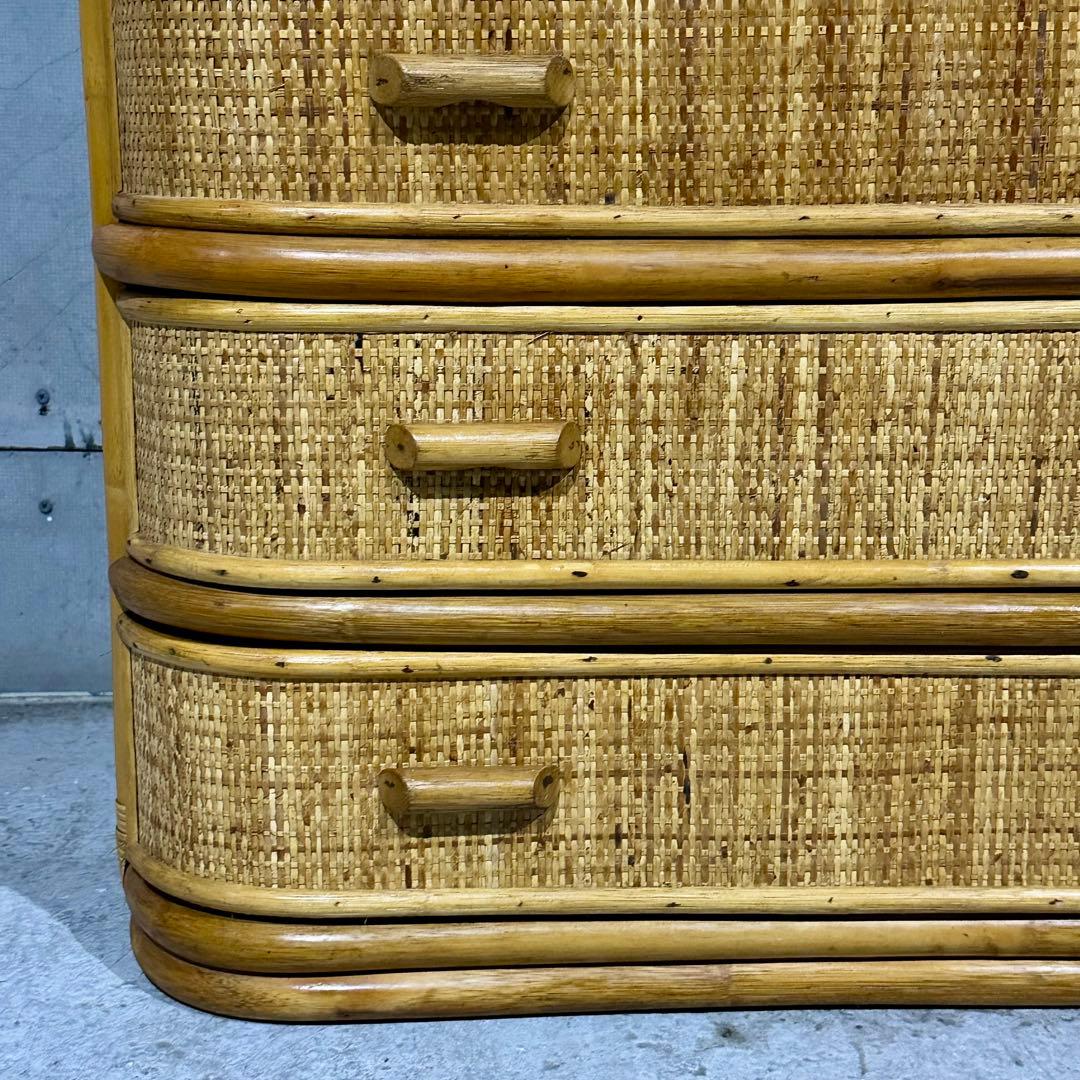 ꧁オールドがラタン꧂籐 収納家具 和モダン 昭和レトロ 6段チェスト