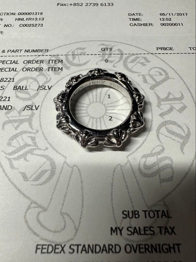 クロムハーツ　クロスバンド　リング　17号指輪　シルバー925インボイス