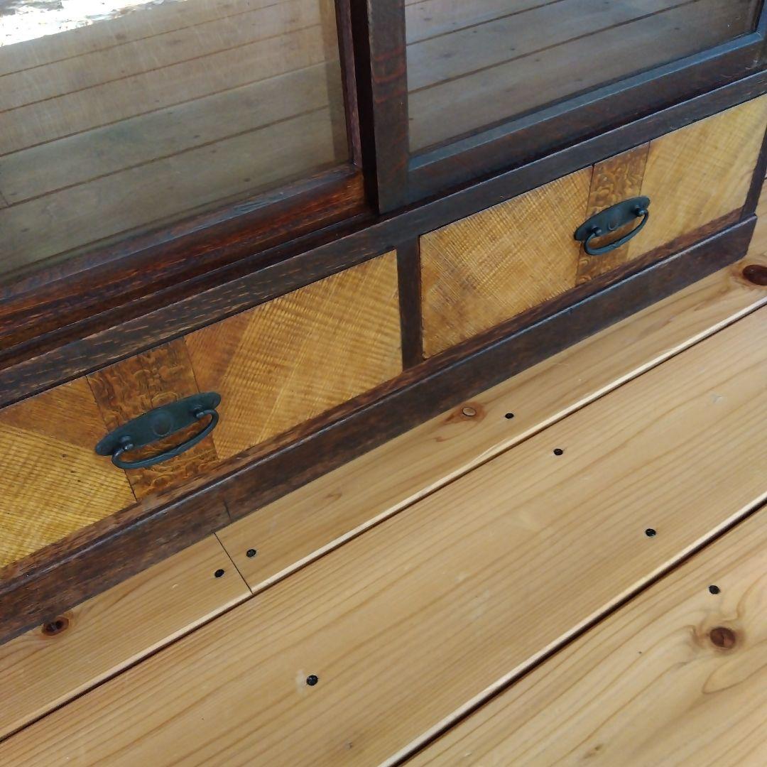 古いガラス戸棚 ガラス収納棚 ビンテージガラスキャビネット 古家具