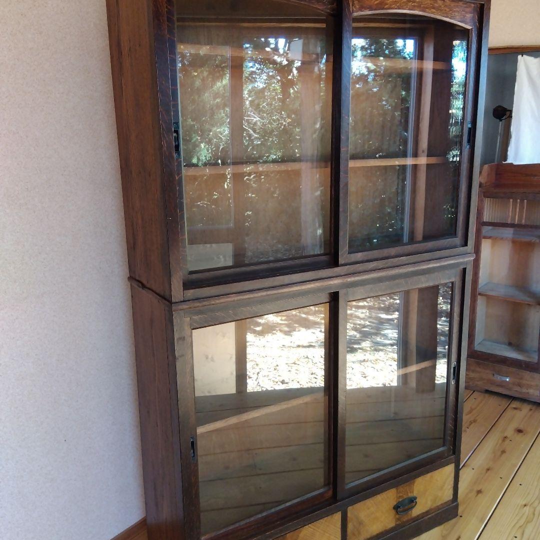 古いガラス戸棚 ガラス収納棚 ビンテージガラスキャビネット 古家具