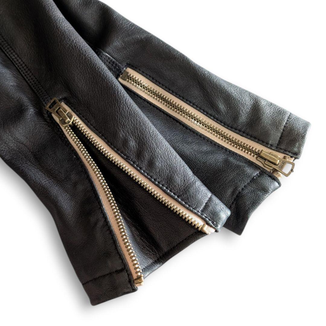 美品 LHP 斜めダブルジップ ラムレザー ライダースジャケット L ブラック