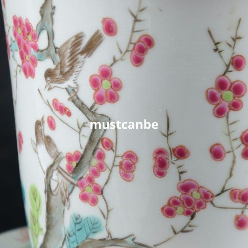 手描きパステル花鳥紋小花鉢 花鉢 盆栽鉢 装飾品 現代工芸品