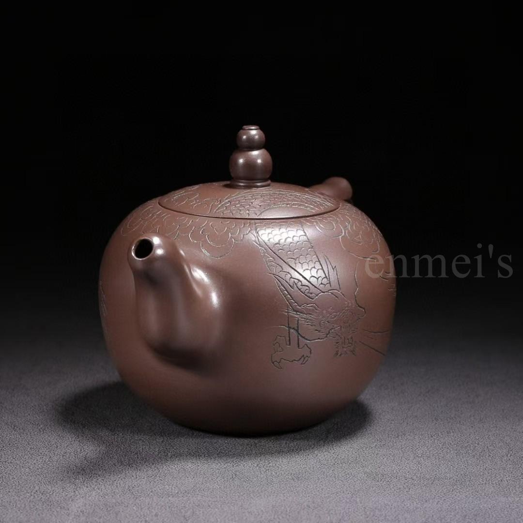 中国古美術・原鉱紫泥一粒珠紫砂壺・底款：自怡軒 蓋款：顧景洲・紫砂・茶壺・茶道具