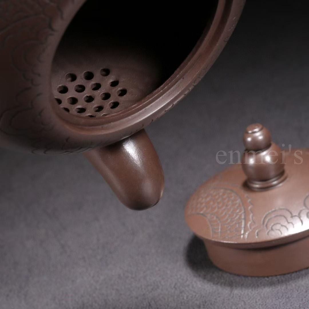 中国古美術・原鉱紫泥一粒珠紫砂壺・底款：自怡軒 蓋款：顧景洲・紫砂・茶壺・茶道具