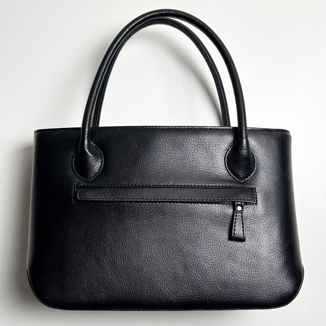 未使用✴︎ダックス/三室構造レザーハンドバッグ/やぎ革/黒/フォーマル/冠婚葬祭