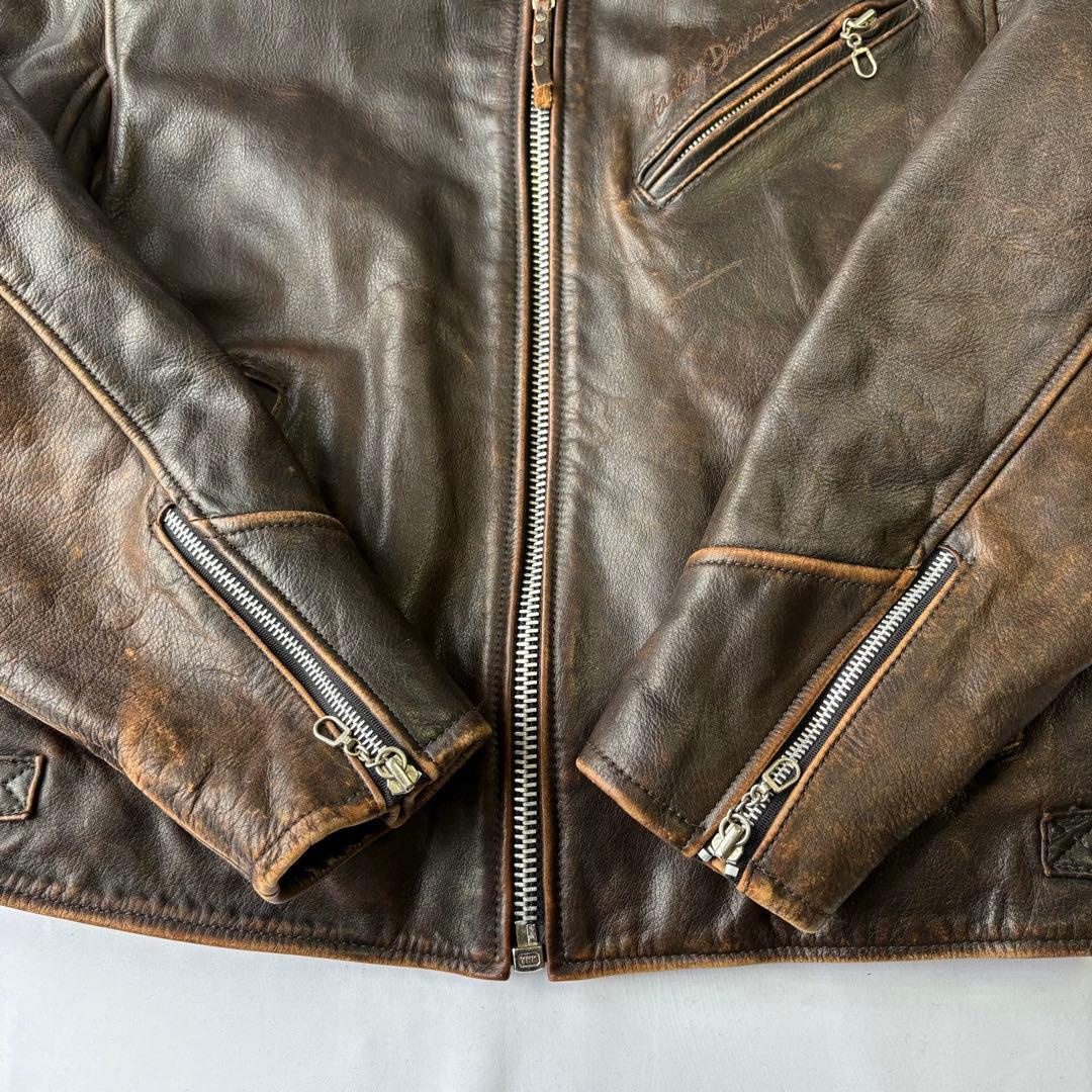 Harley-Davidson ブラウン エンボスロゴ レザージャケット M