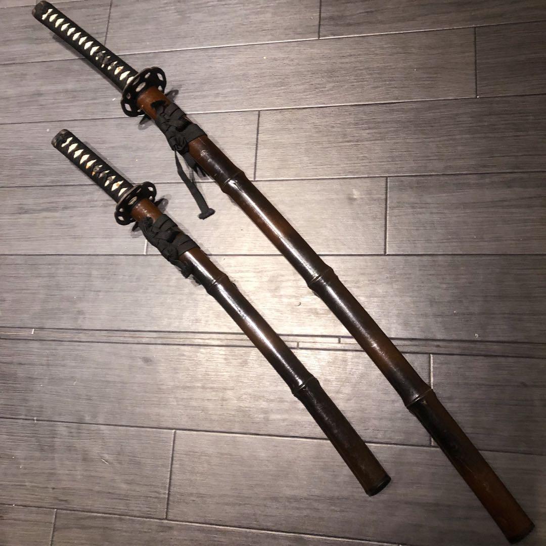 希少品　竹鞘　大小セット　竹筒拵　高級模造刀　居合刀　竹鞘太刀　2本セット