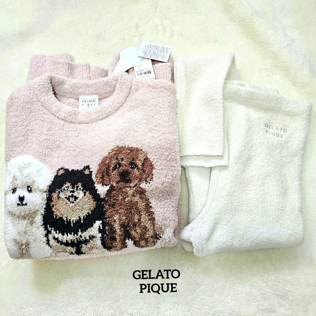 ジェラートピケ　パウダーDOG3柄ジャガードミニワンピース&レギンス　新品タグ付