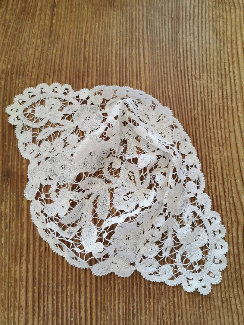 アンティーク ベルギーブルージュ ボビンレース ボネ リネンキャップ 三つ葉☘