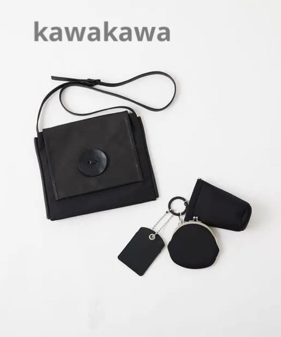 kawakawaボタンショルダーバッグ パスケース＆口金ポーチ＆WETポーチ付