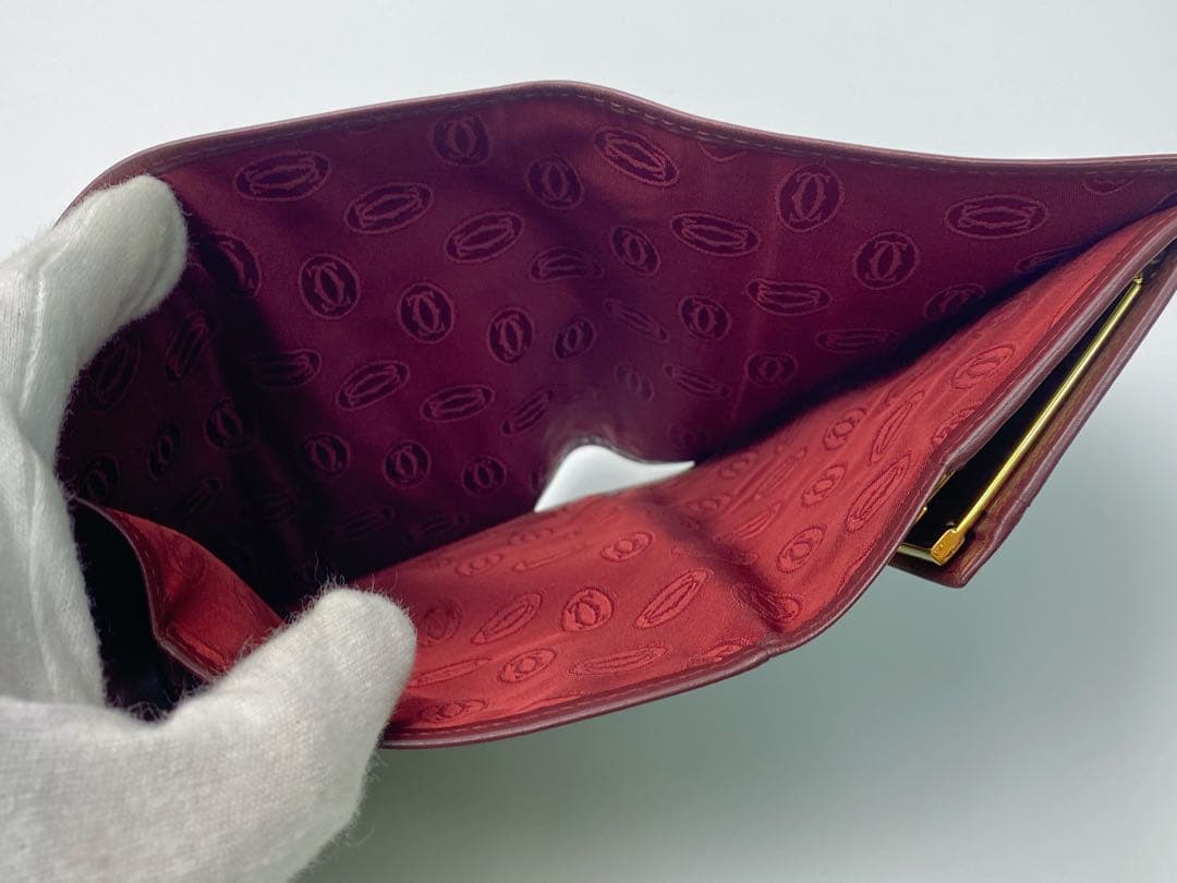 美品 Cartier カルティエ マストライン 三つ折り財布　がま口 ボルドー