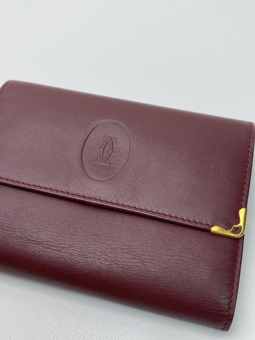 美品 Cartier カルティエ マストライン 三つ折り財布　がま口 ボルドー