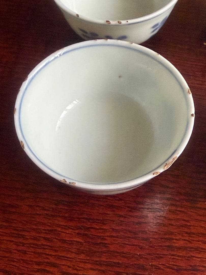 古染付 煎茶器 蝶 花 虫喰い 4客