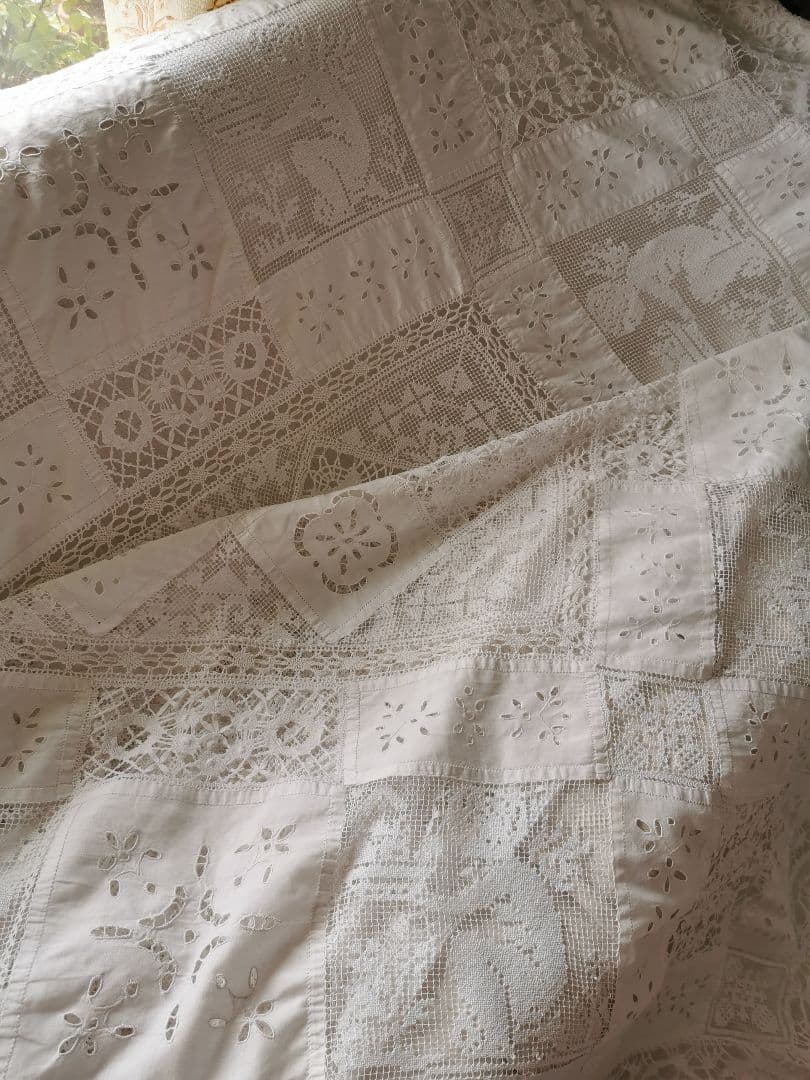 画像追加✛アンティーク 天使騎士フィレレース アイレット パッチワーク大判クロス