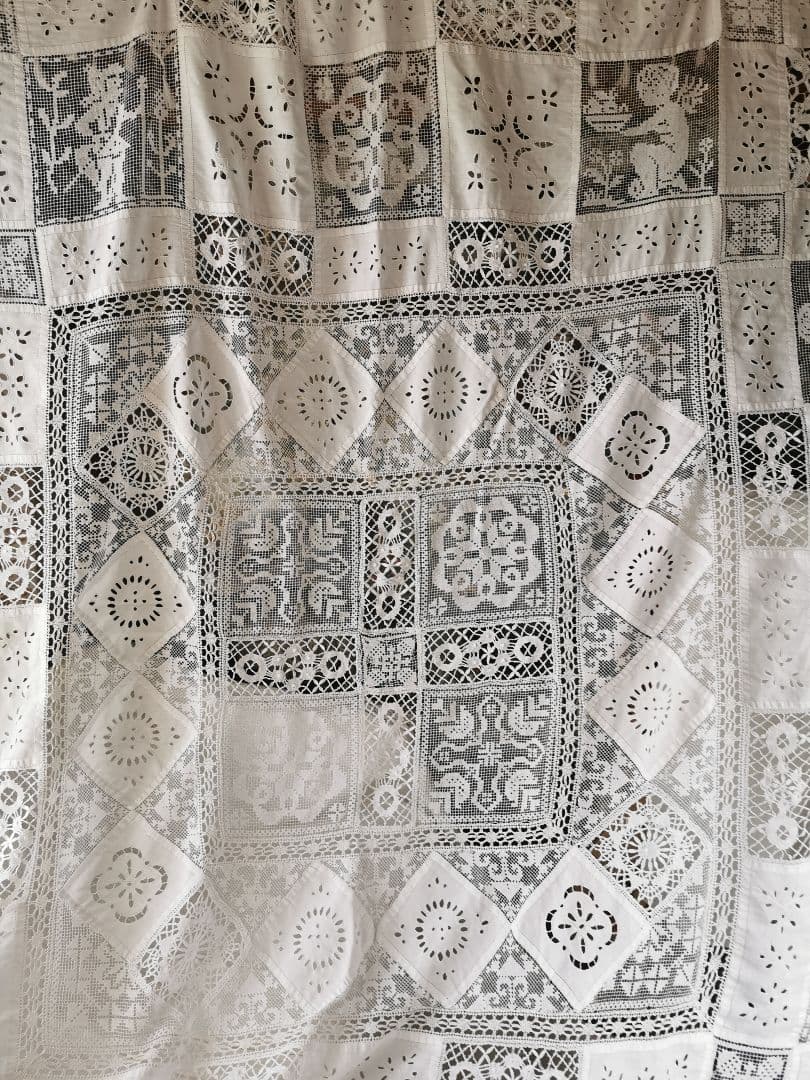 画像追加✛アンティーク 天使騎士フィレレース アイレット パッチワーク大判クロス