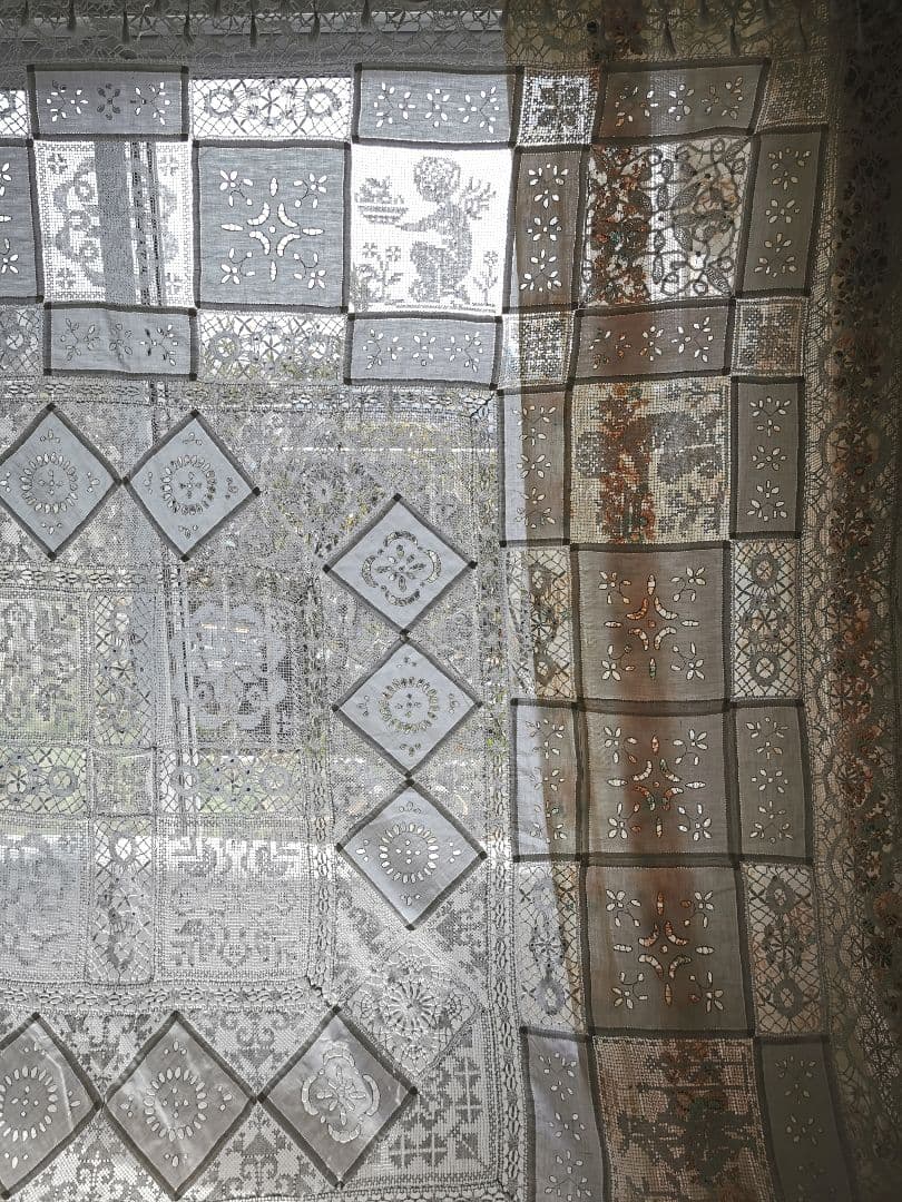 画像追加✛アンティーク 天使騎士フィレレース アイレット パッチワーク大判クロス