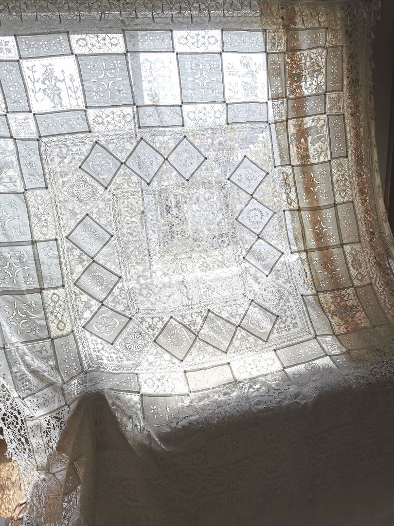 画像追加✛アンティーク 天使騎士フィレレース アイレット パッチワーク大判クロス