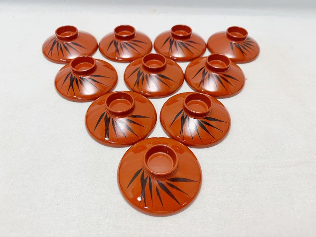 ほぼ未使用 懐石道具 朱塗 竹形黒竹蒔絵 箸洗い 十客組 内黒 小吸物椀 元箱