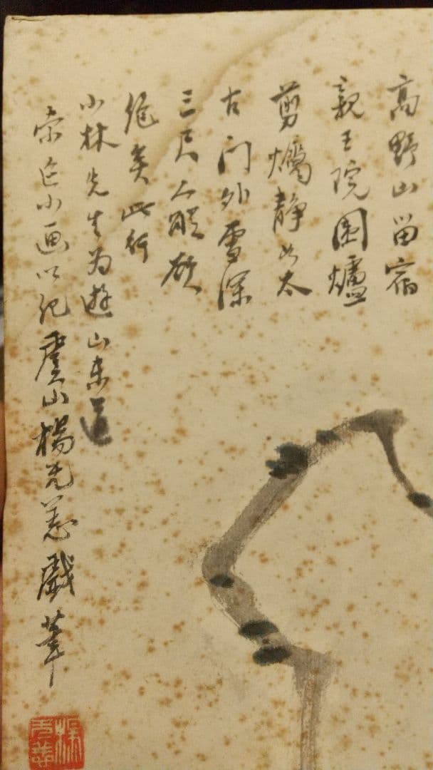 清国 中国 画家 楊无恙 肉筆画讃色紙 しみ目立つ