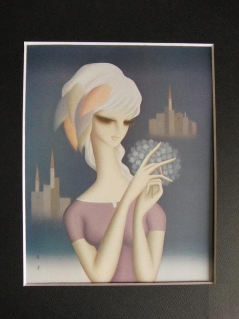 東郷青児、花束、希少な大判額装用画集より、状態良好、インテリア、巨匠、美人