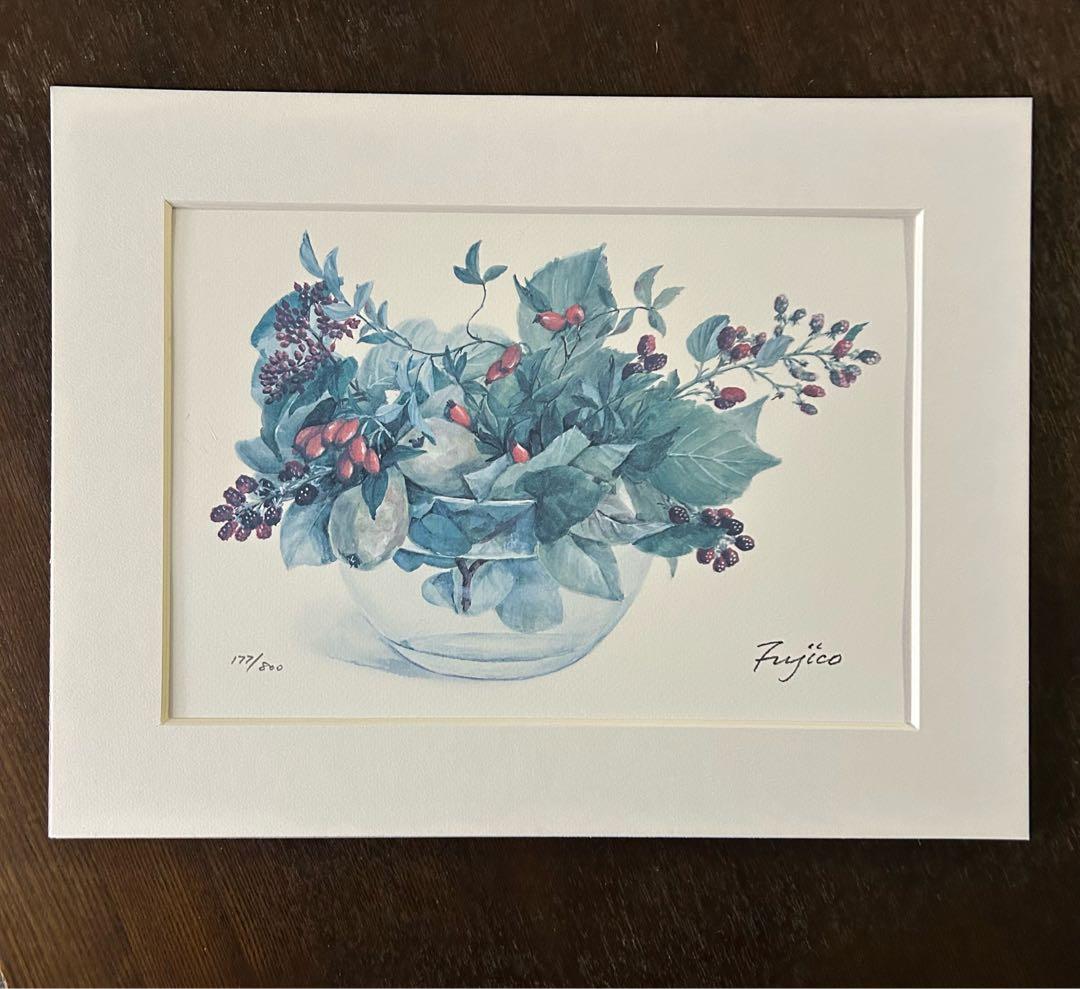 橋本 不二子 限定版画 エディション有り　額縁　ボタニカル　ナチュラル