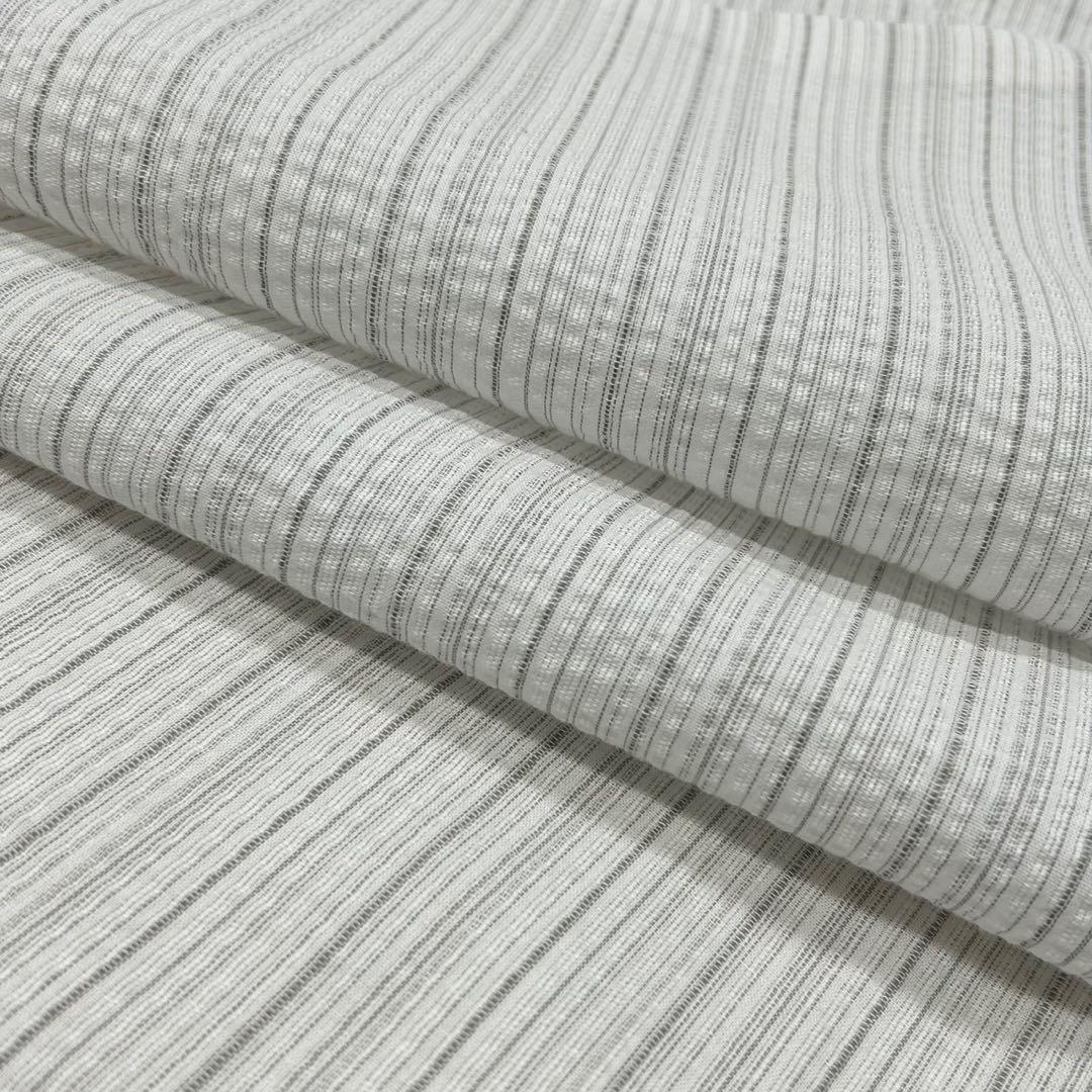 古典しじら織　浴衣　綿　粋な夏着物　縞柄　献上帯 半幅帯白　2点　0808①