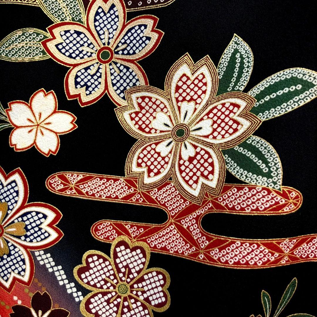 振袖フルセット(7点)・作家物・落款入り・桜尽くし・金彩加工・鹿の子柄