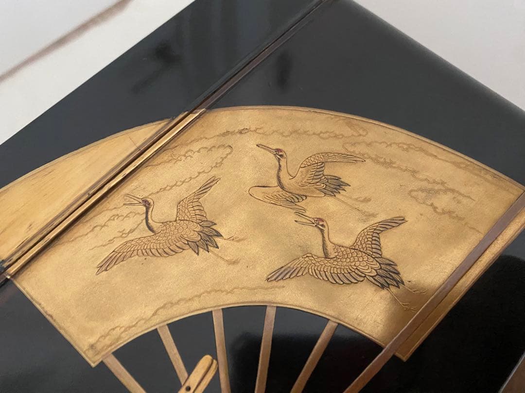 明治期頃 蒔絵 扇面 御料紙箱　料紙箱　草紙箱　書簡 内梨子地　漆器 漆工芸